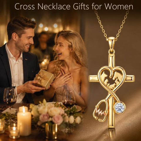 14K Gold Plated Cross Necklace for Women
