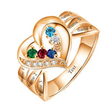 10K 14K 18K Gold Personalized 1-6 Stones Engraved Heart Mother Ring for Mother's Day