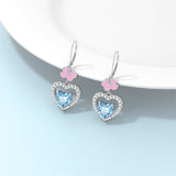 Sterling Silver Heart Cubic Zirconia Sunflower Rose Daisy Lily Lotus Hibiscus Dangle Earrings
