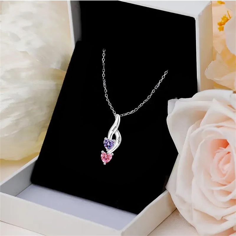 10K 14K 18K Gold Personalized 1-6 Simulated Birthstones Mother's Name Heart Pendant Necklace