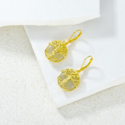 14K Gold Plated Natural Jade  Earrings for Women Good Fortune Jewelry Birthday Mother's Day Gifts