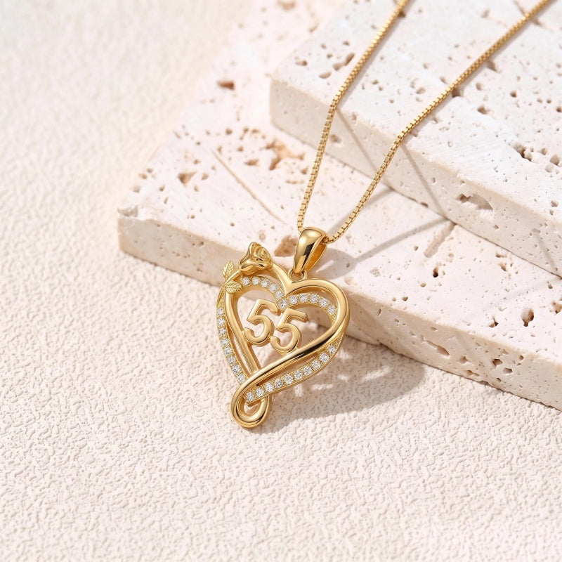 14K Gold  Plated Birthday Anniversary Rose Heart Pendant Necklace for Women