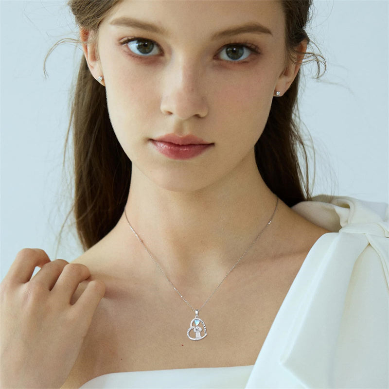 Sterling Silver Moonstone Pug Chihuahua Poodle German Shepherd Maltese Pendant Necklace Engraved wth I Love You Forever