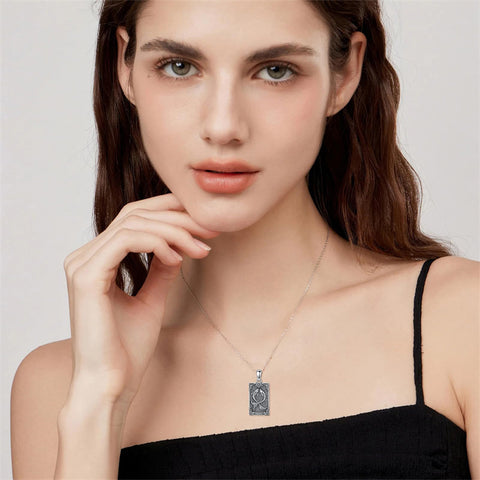 Sterling Silver Tarot Card 12 Zodiac Sign Pendant Necklace