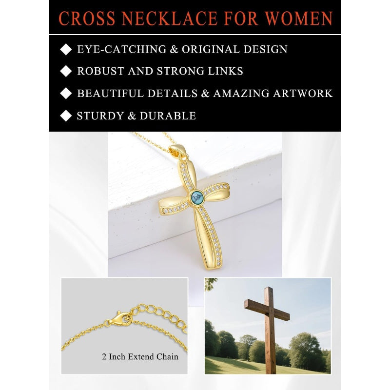 14K Gold Plated Cross Pendant Necklace for Women