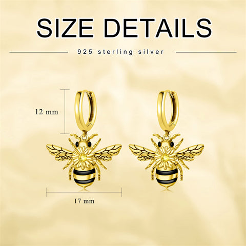 Sterling Silver  Bee Hoop Earrings