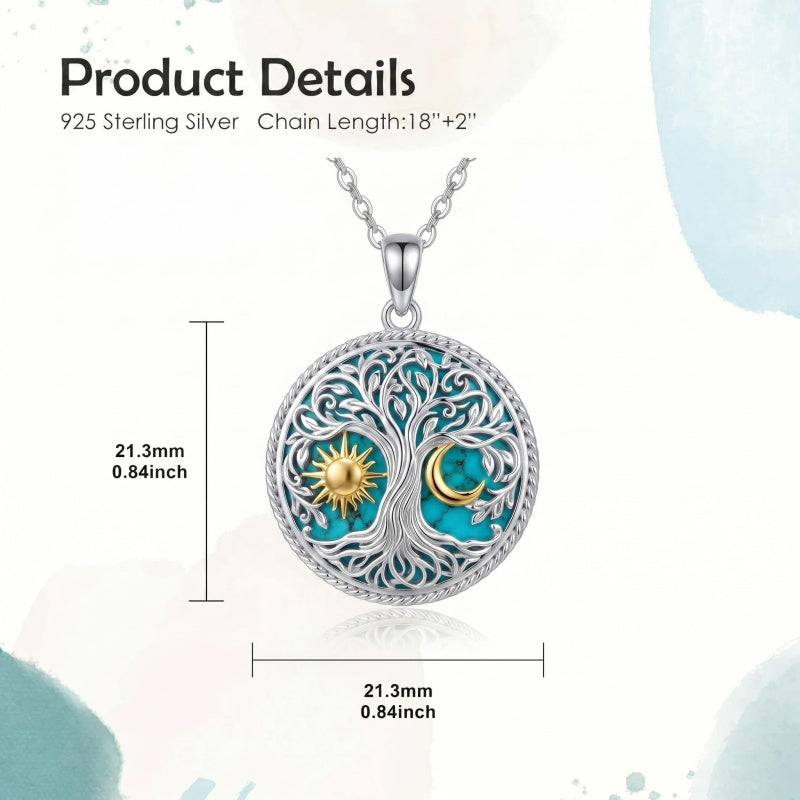 Sterling Silver Turquoise Sun and Moon AA Sobriety Celtic Knot Cross DNA Star of David Tree of Life Pendant Necklace