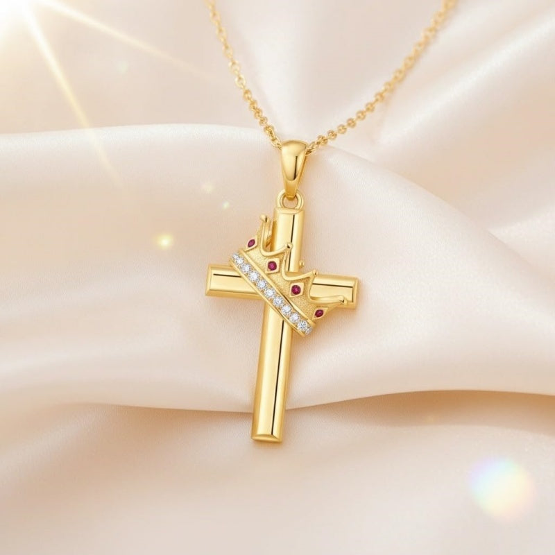 14K Gold Plated Birthstone Infinity  Cross Pendant NecklaceJewelry for Women