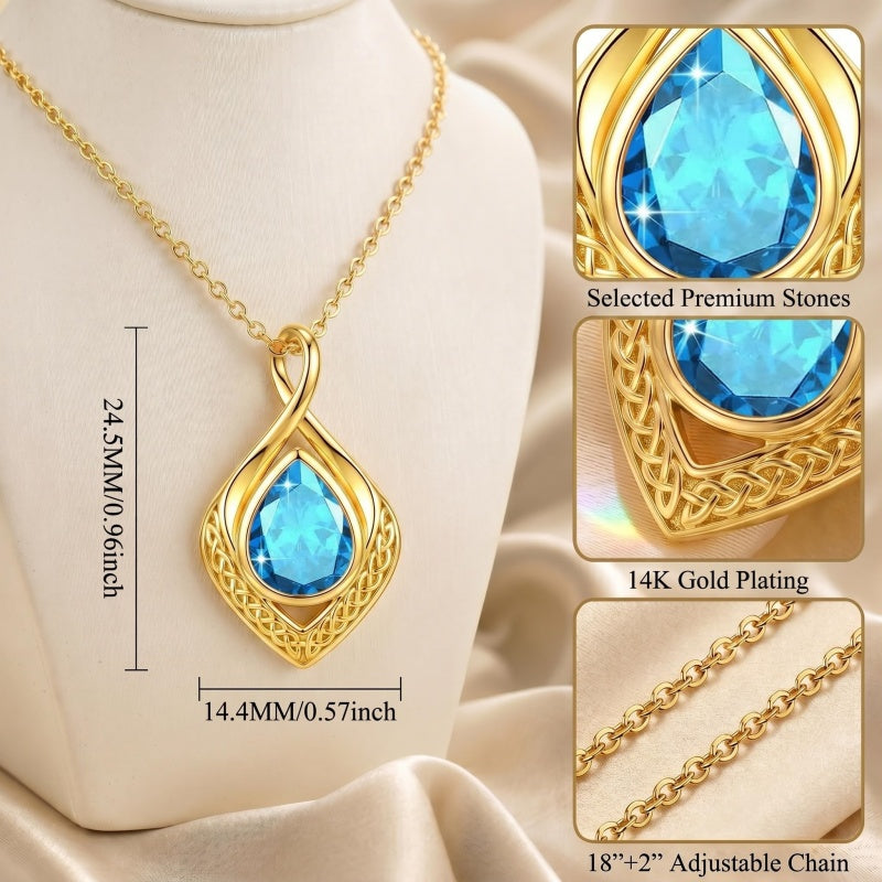 14K Gold Plated  Birthstone Celtic Knot Infinity Necklace  Birthday Christmas Jewelry Gift