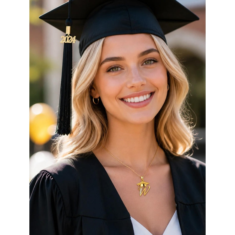 Initial  Graduation 14K Gold Plated Inspiring Grad Pendant Necklace Graduations Jewelry Gifts