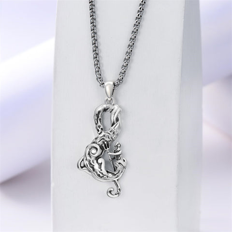 Sterling Silver  Poseidon Trident  Pendant Necklace for Men
