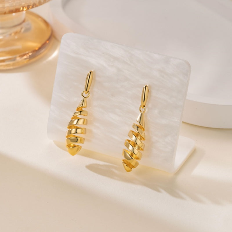 14K Gold Plated Spiraled Pinecone-Inspired Design Studs Earrings  for Women