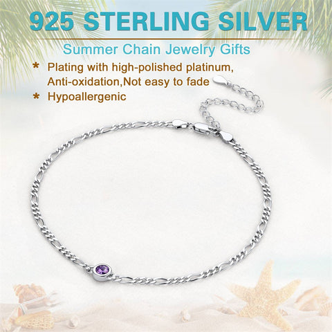 Sterling Silver Diamond Cut 3mm Round Birthstone Single Layer Anklet