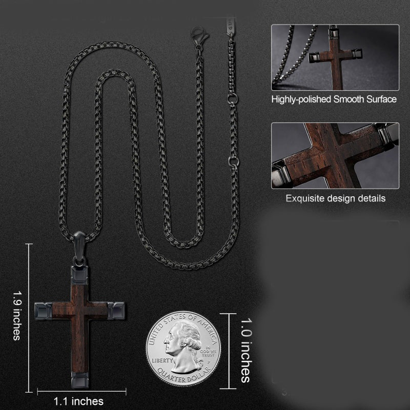 14K Gold  Plated Wooden Cross Crucifix Pendant Necklace for Men