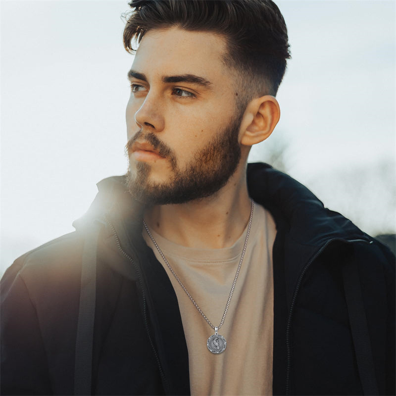 Sterling Silver Viking Raven Bear Odin Wolf Pendant Necklace for Men