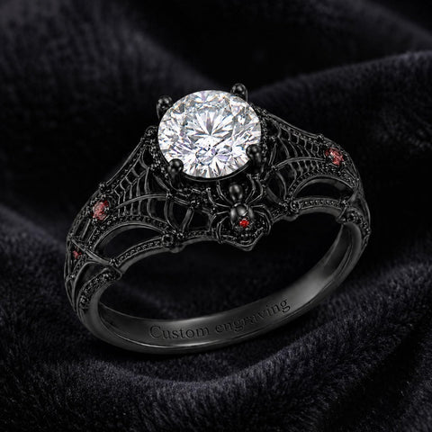 Sterling Silver 10K 14K 18K Gold Custom Engraved Moissanite Engagement Wedding Ring Halloween Gift