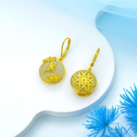 14K Gold Plated Natural Jade  Earrings for Women Good Fortune Jewelry Birthday Mother's Day Gifts