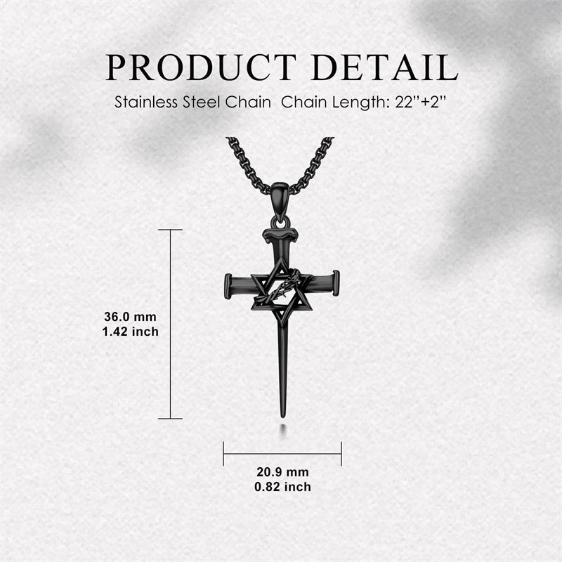 Sterling Silver Star Of David  Cross Pendant Necklace