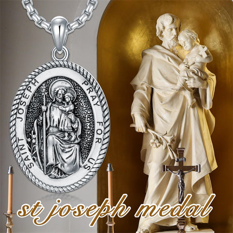 Sterling Silver Saint Joseph St Michael Saint Peter Saint Christopher Religious Pendant Necklace