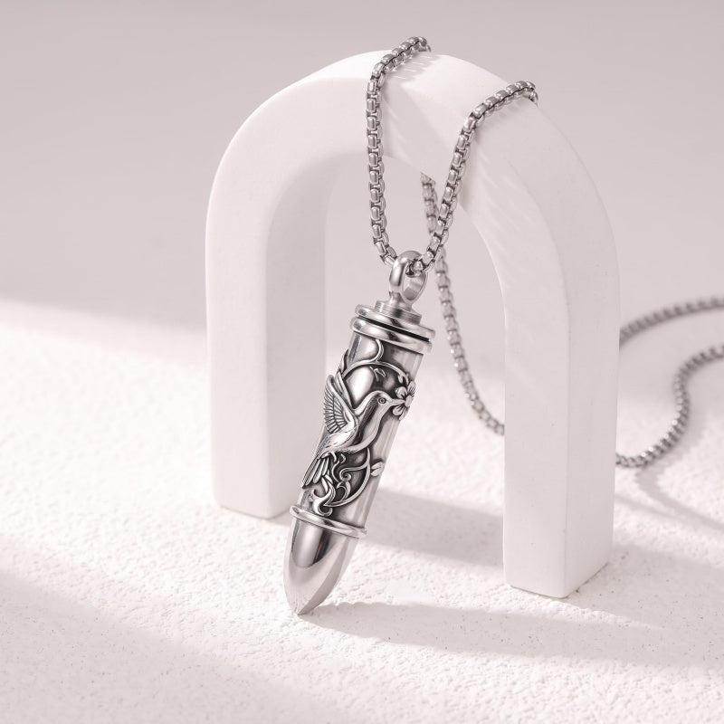 Sterling Silver Animal Angel Wings Pet Jesus Bullet Urn Necklaces for Ashes for Men
