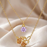 14K Gold Birthstone Birth Flower  Pendant Necklace Birthday Jewelry Gifts for Women