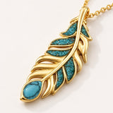 14K Gold Plated Feather Pendant Necklace for Women
