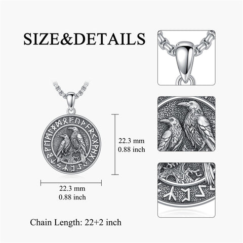 Sterling Silver Viking Raven Bear Odin Wolf Pendant Necklace for Men