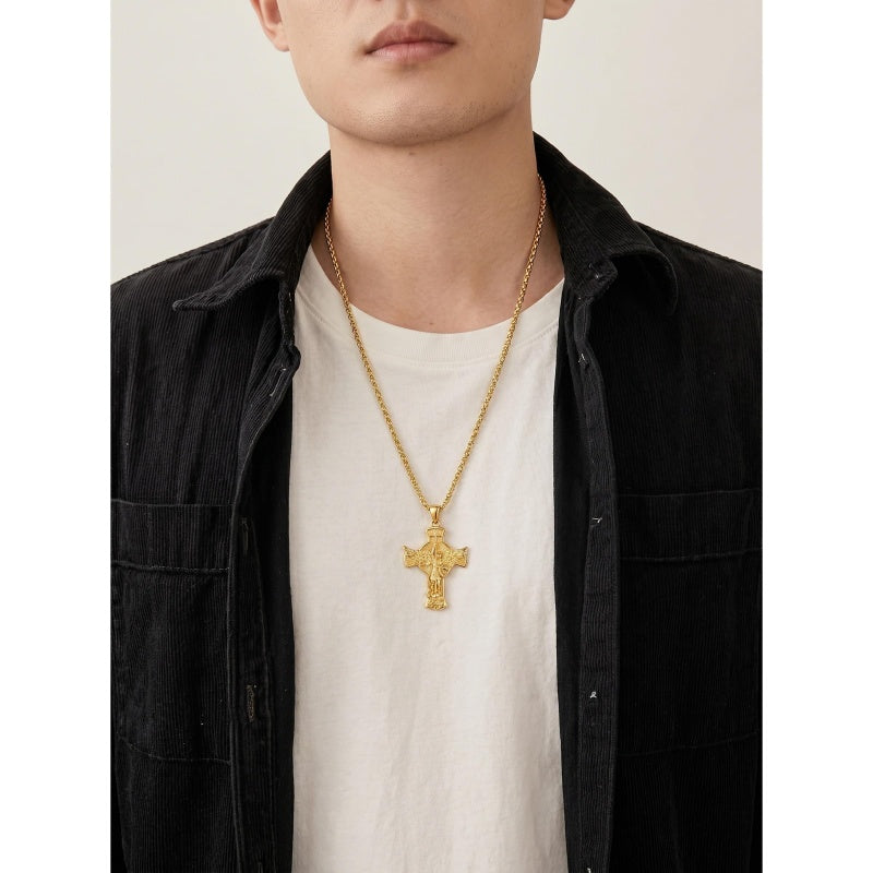 14K Gold Plated Saint Medal Christian  Pendant Necklace for Men