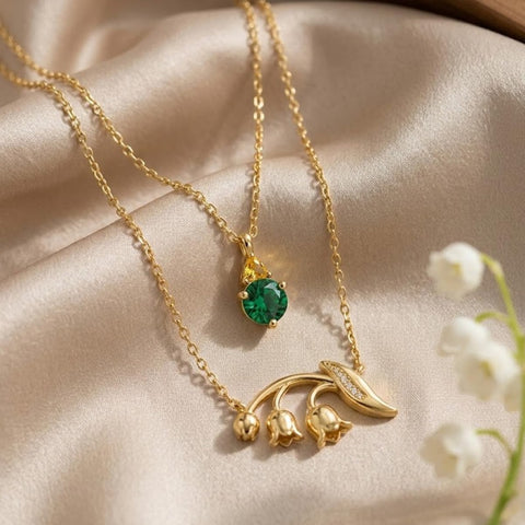 14K Gold Birthstone Birth Flower  Pendant Necklace Birthday Jewelry Gifts for Women
