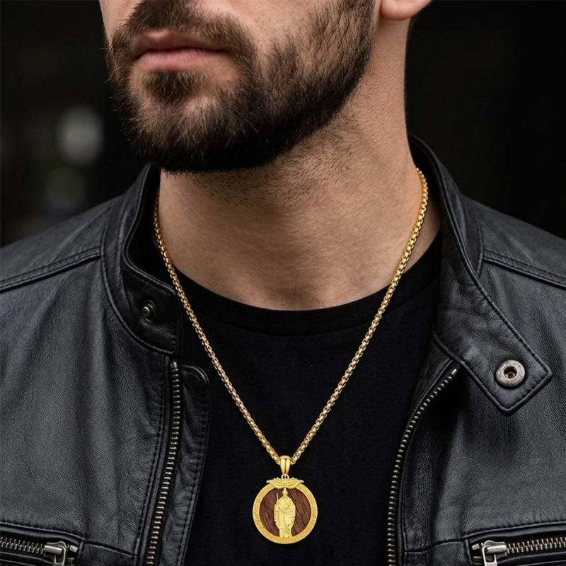Christian Religious Medal Amulet 14K Gold Plated Pendant  Necklace