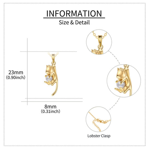14K Gold Pearl Cat Pendant Necklace