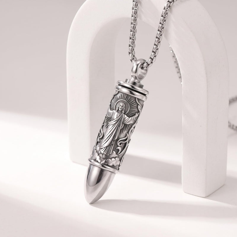 Sterling Silver Animal Angel Wings Pet Jesus Bullet Urn Necklaces for Ashes for Men