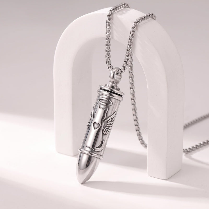 Sterling Silver Animal Angel Wings Pet Jesus Bullet Urn Necklaces for Ashes for Men