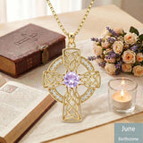 14K Gold Plated Birthstone Celtic Knotwork Cross Necklace for Women