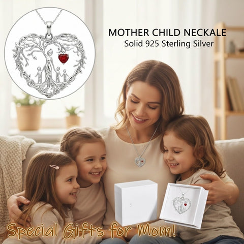 Sterling Silver Heart Pendant Birthstone Tree of Life Mother Child Family Necklace