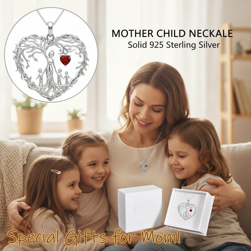 Sterling Silver Heart Pendant Birthstone Tree of Life Mother Child Family Necklace