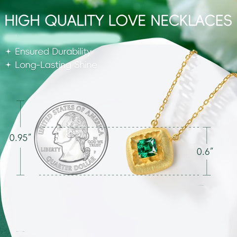 14K Gold Plated Lab-Grown Emerald Pendant Necklaces for Women