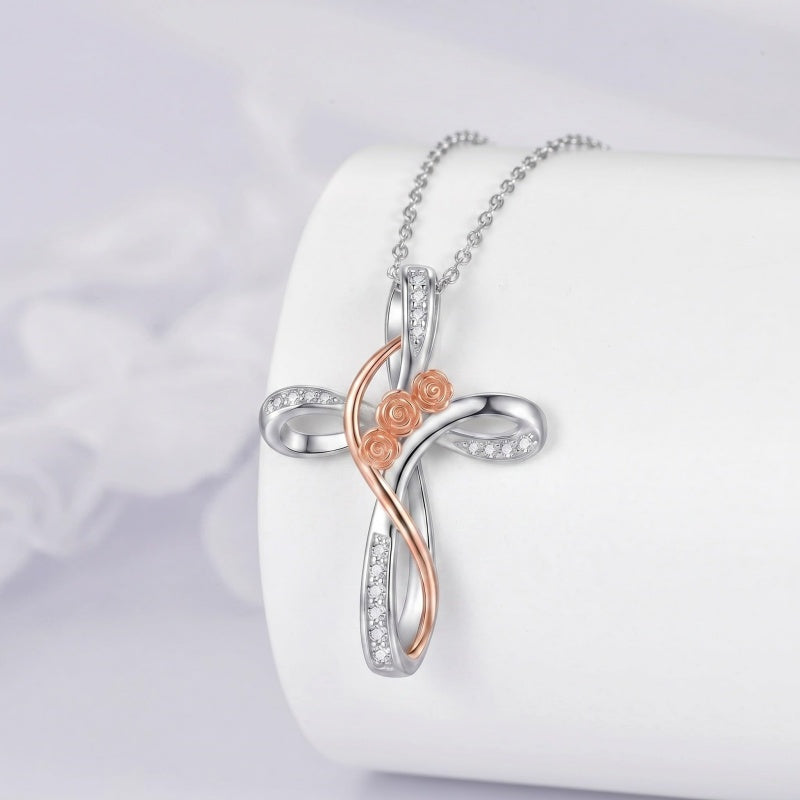 Sterling Silver Daisy Rose Plumeria Lotus Sunflower Cross Pendant Necklace for Women