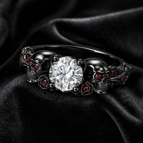 Sterling Silver 10K 14K 18K Gold Custom Engraved Moissanite Engagement Wedding Ring Halloween Gift