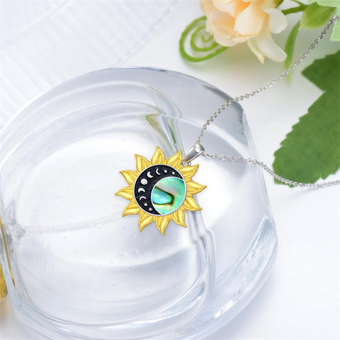 Sterling Silver Abalone Shell Sunflower Pendant Necklace