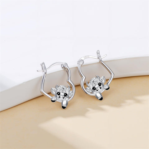 Sterling Silver Fox Frog Leopard Peacock Puppy Animal Hug Hoop Earrings