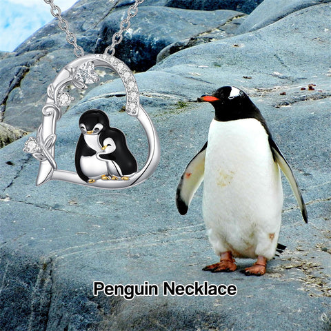 Sterling Silver Cubic Zircon Mother Daughter Mama Bear Giraffe Elephants Otters Penguins Heart Pendant Necklace