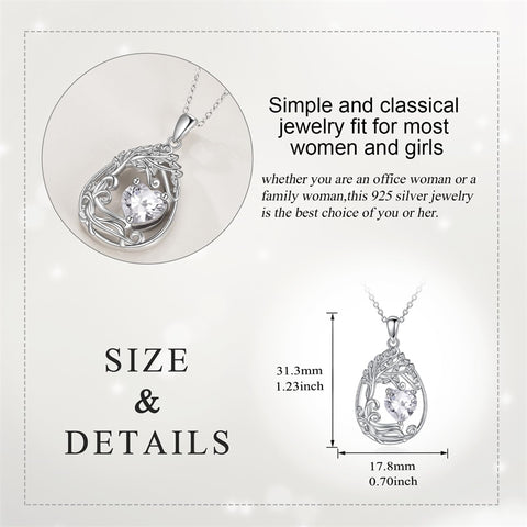 Sterling Silver Birthstone Teardrop Tree of Life Pendant Necklace