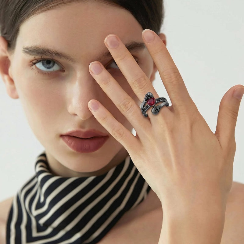 Sterling Silver Personalized Birthstone Punk Skull Bat Snake Ring Goth Jewelry for Halloween Birthday