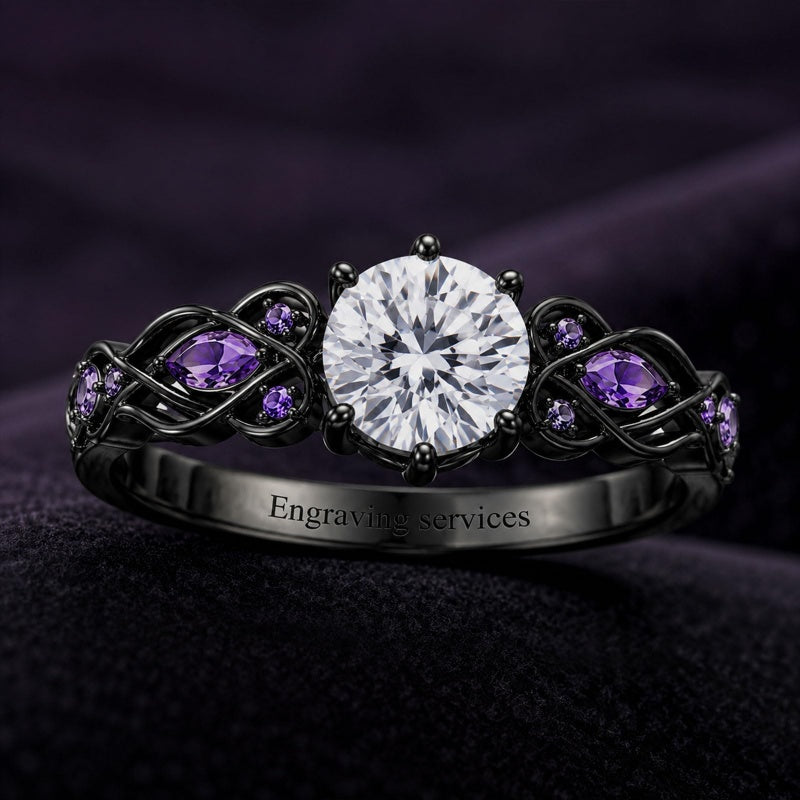 Sterling Silver 10K 14K 18K Gold Custom Engraved  Moissanite Gothic Ring for Women Halloween Gift