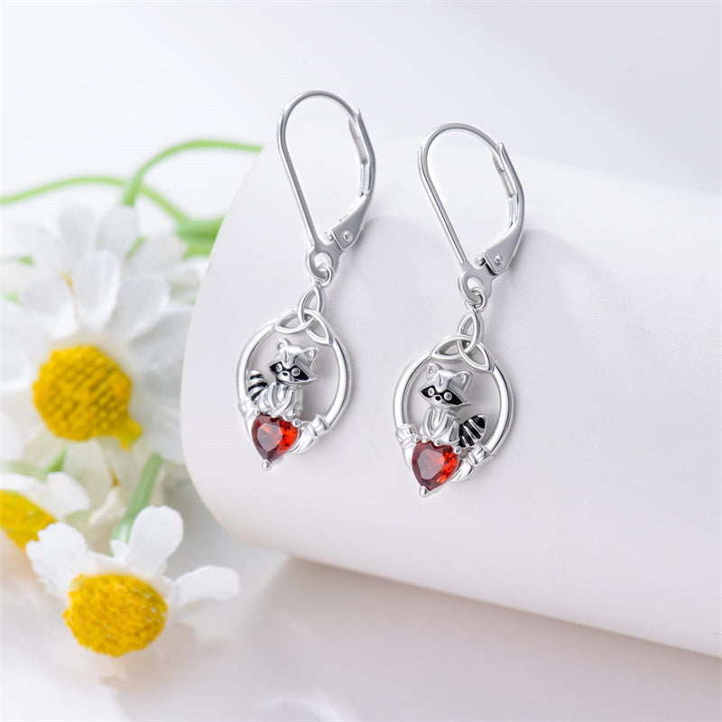 Sterling Silver Heart-Shaped Cubic Zircon Otter Cow Raccoon Leverback Earrings