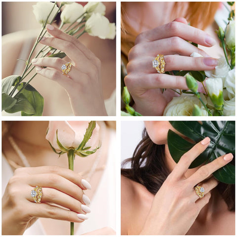 Sterling Silver 10K 14K 18K Gold Heart Moss Agate Opal Cubic Zirconia Promise Rings For Women