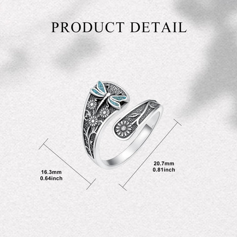 Sterling Silver Turquoise Hummingbird Butterfly Sunflower Adjustable Spoon Ring