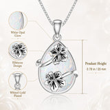 14K  White Gold Plated White Opal Flower Pendant Necklace Birthday Anniversary Jewelry Gifts for Women