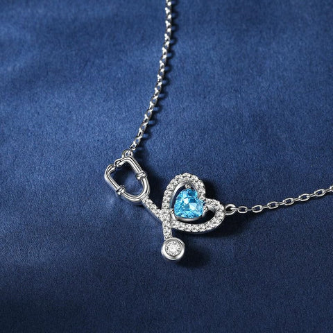 10K 14K 18K Gold Birthstone Stethoscope Pendant Necklace
